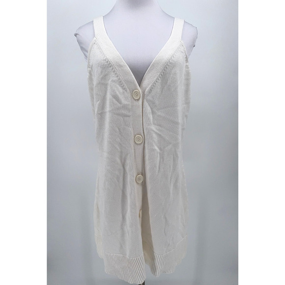 Dolce Cabo Vintage Womens White Knit Cotton V Neck Button Tunic Top Sz M NEW - Picture 2 of 7